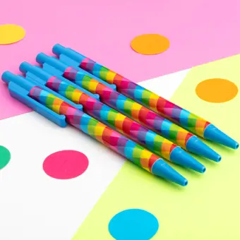 Rainbow Checks Pen with Blue Trim